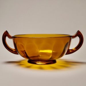 Vintage Oversized Amber Glass Double Handle Bowl/Cup